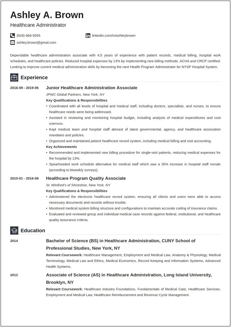 Years Of Experience 2019 Resume Healthcare