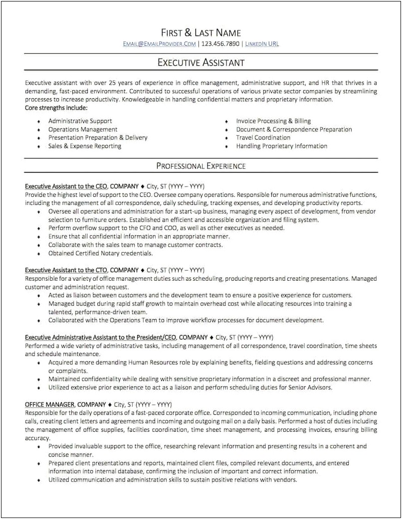 Years Of Experience In Office Administration Resume