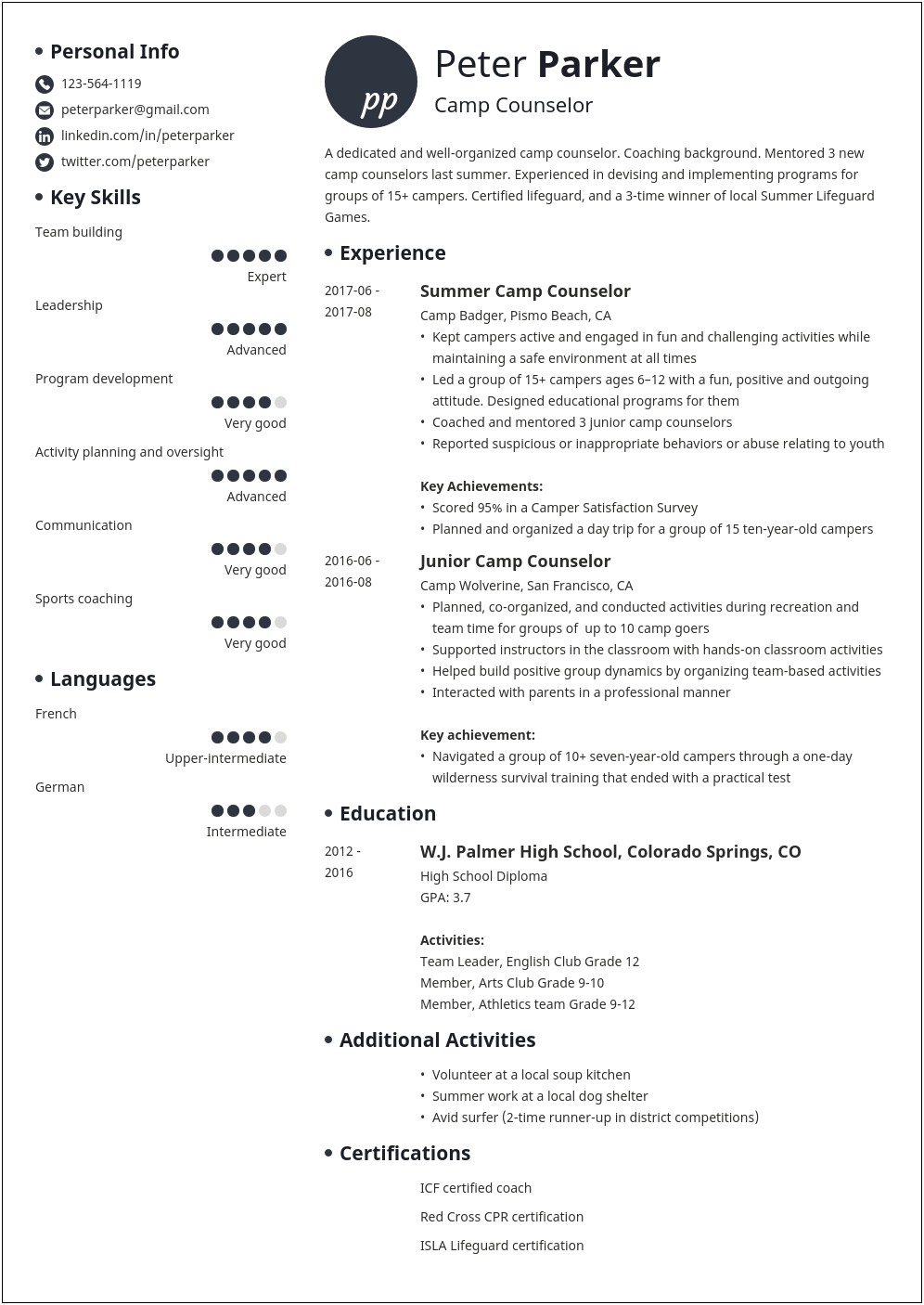 Ymca Counselor Job Description For Resume