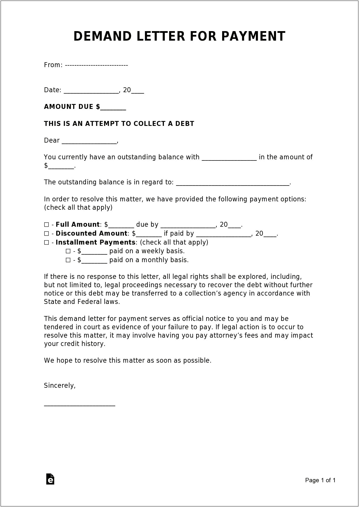 10 Day Demand Letter Payment Template