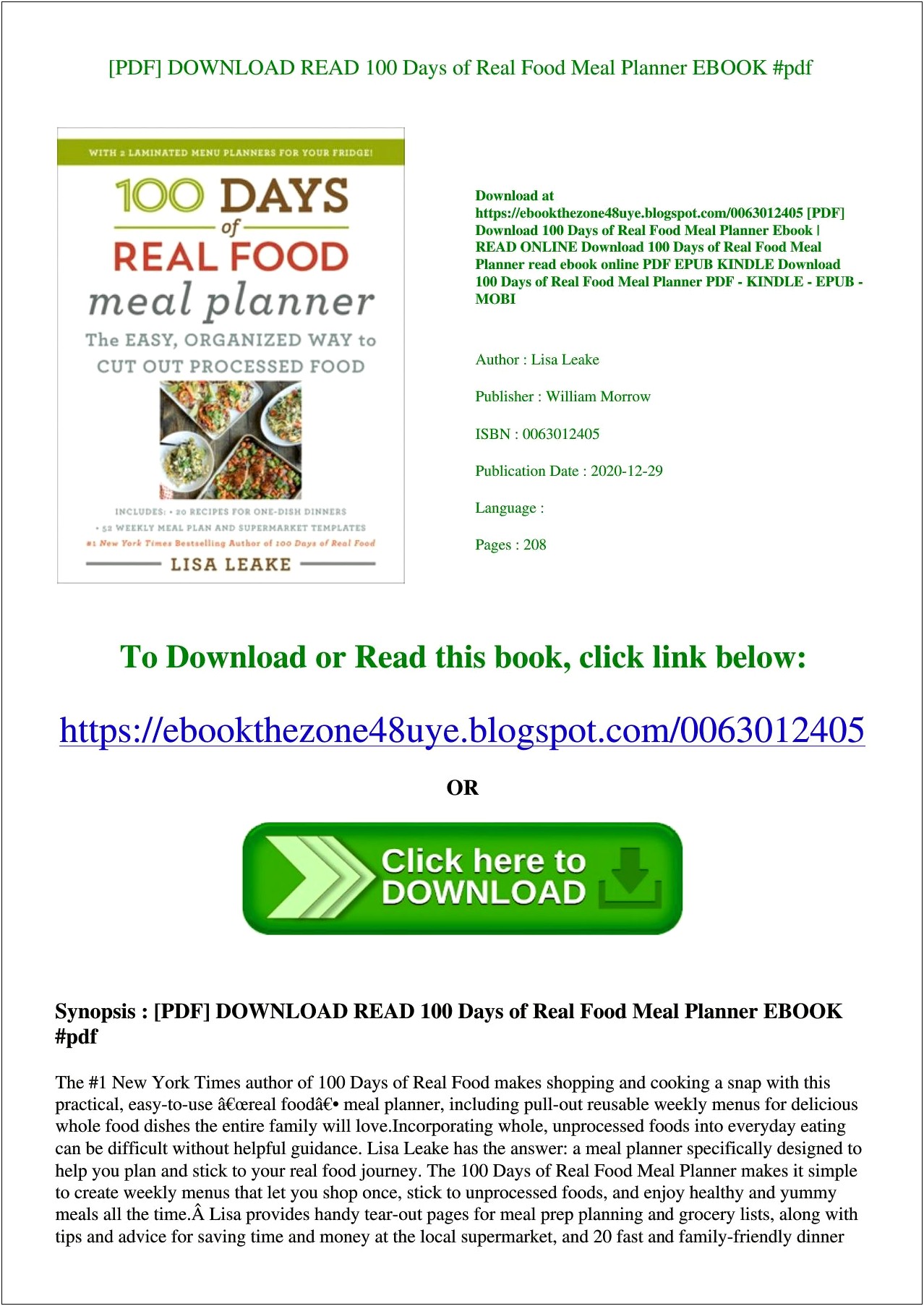 100 Days Of Real Food Meal Plan Template