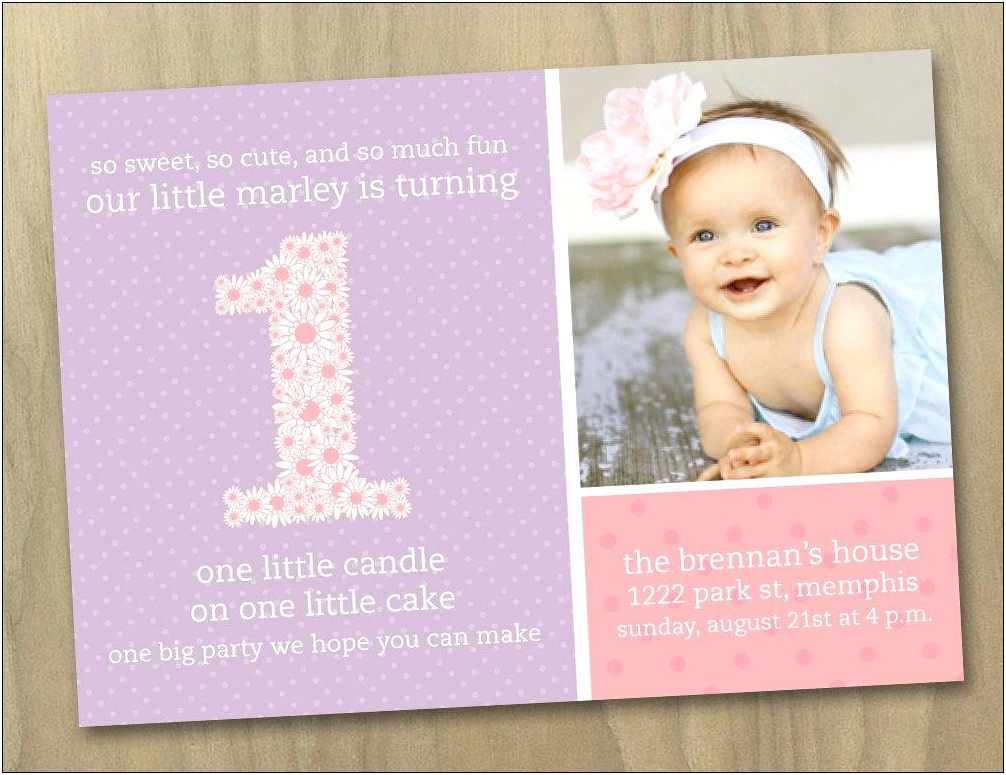 1st Birthday Invitation Card For Baby Girl Template