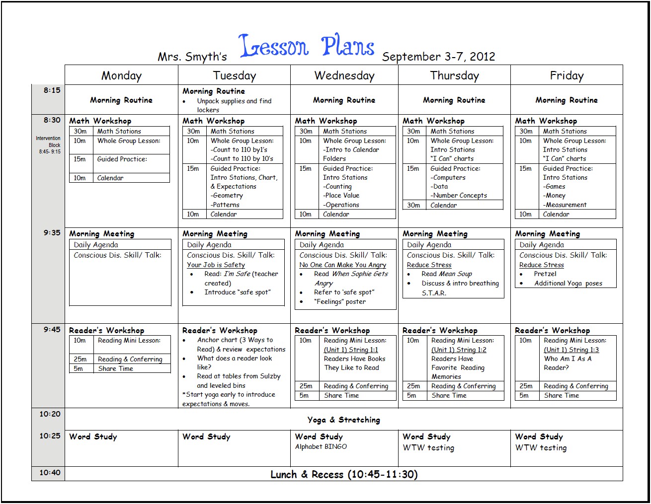 1st Grade Common Core Math Lesson Plan Template