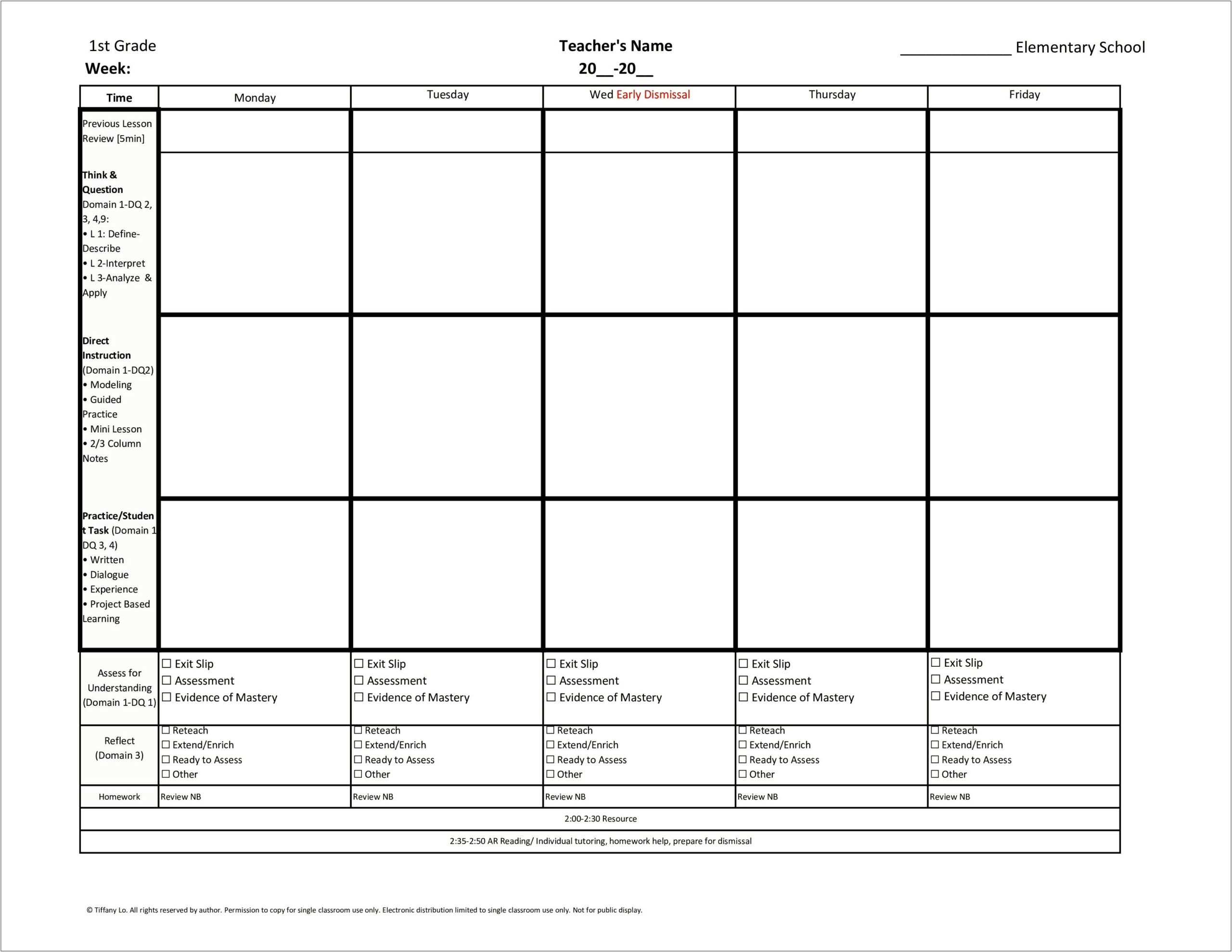 1st Grade Lesson Plan Template Pdf