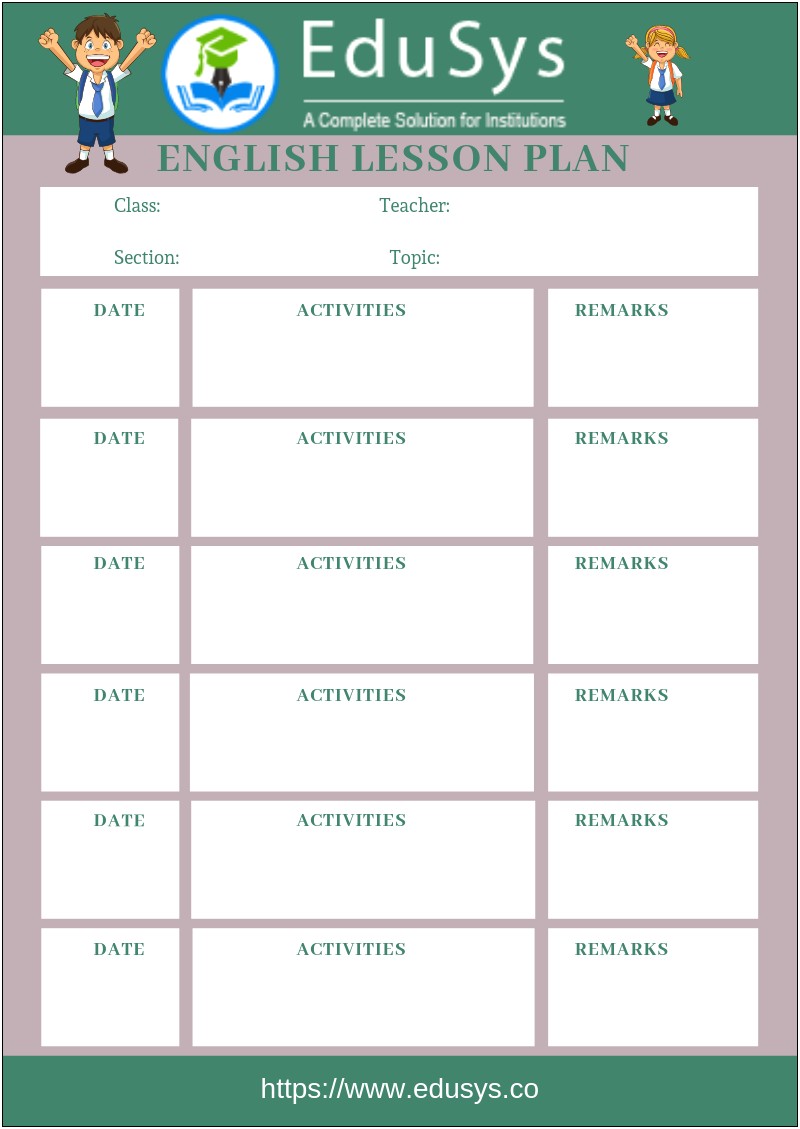 1st Grade Weekly Lesson Plan Template