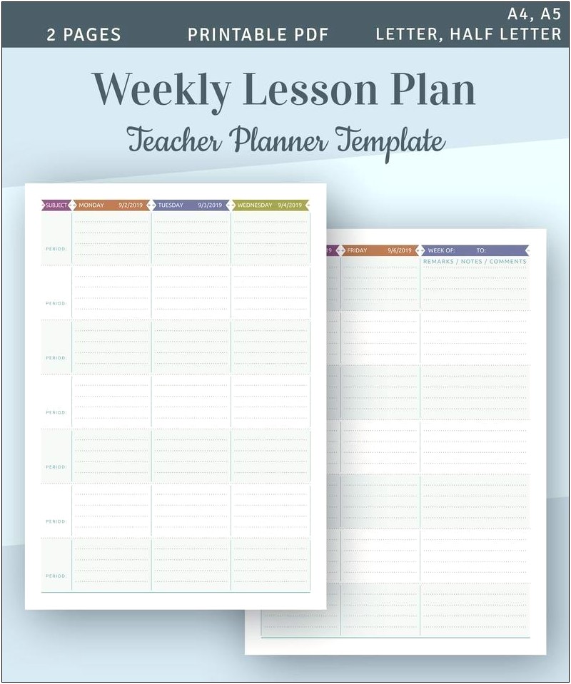 2 Page Weekly Lesson Plan Template