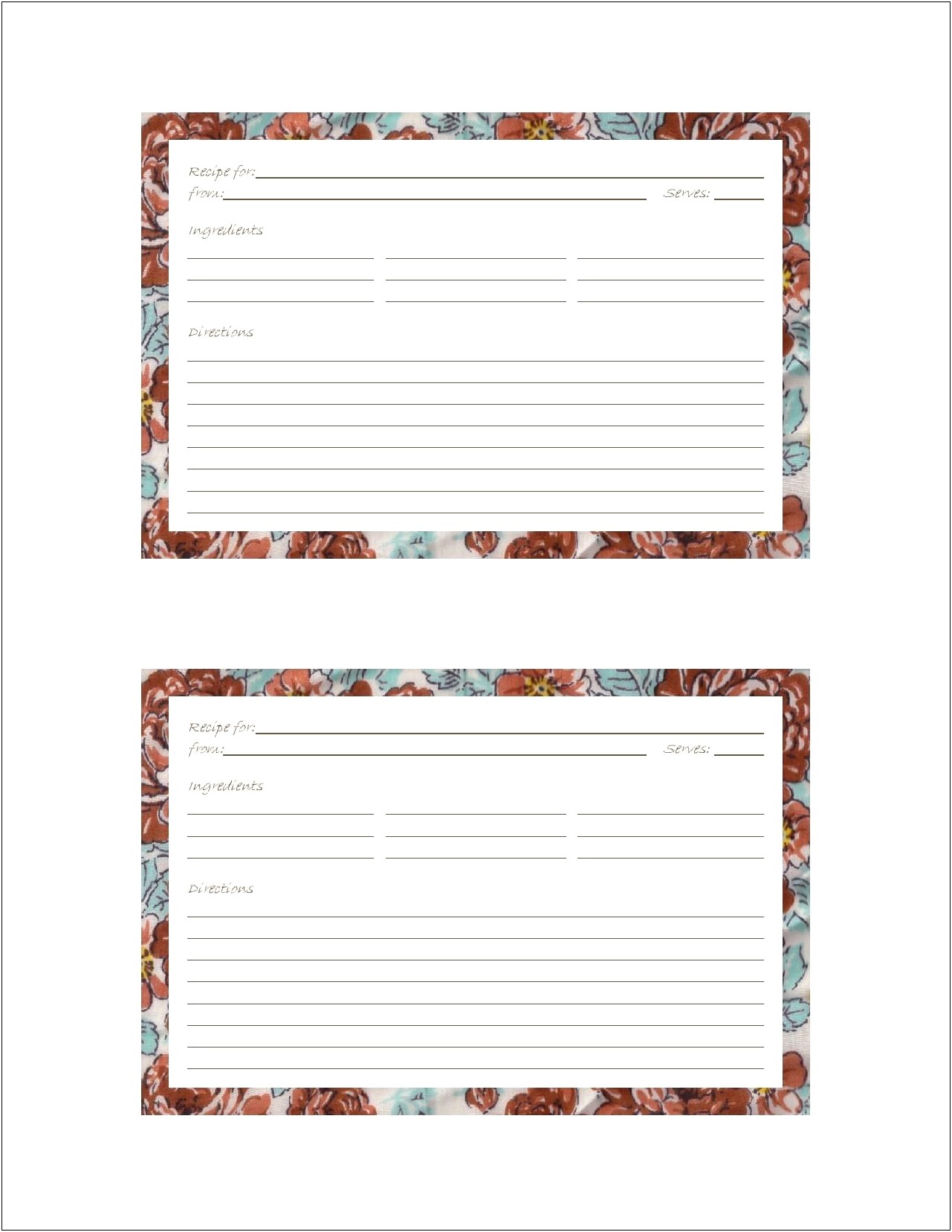 2 Sided Recipe Card Template Google Docs