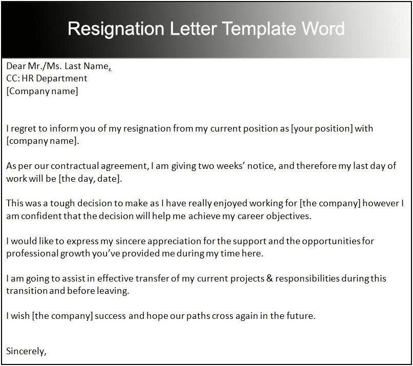 2 Week Notice Letter Template Microsoft