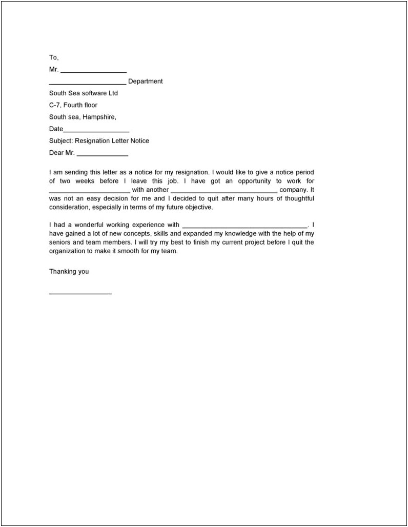 2 Week Notice Not Happy Template Letter