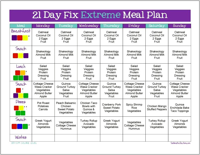 21 Day Fix Extreme Meal Plan Template