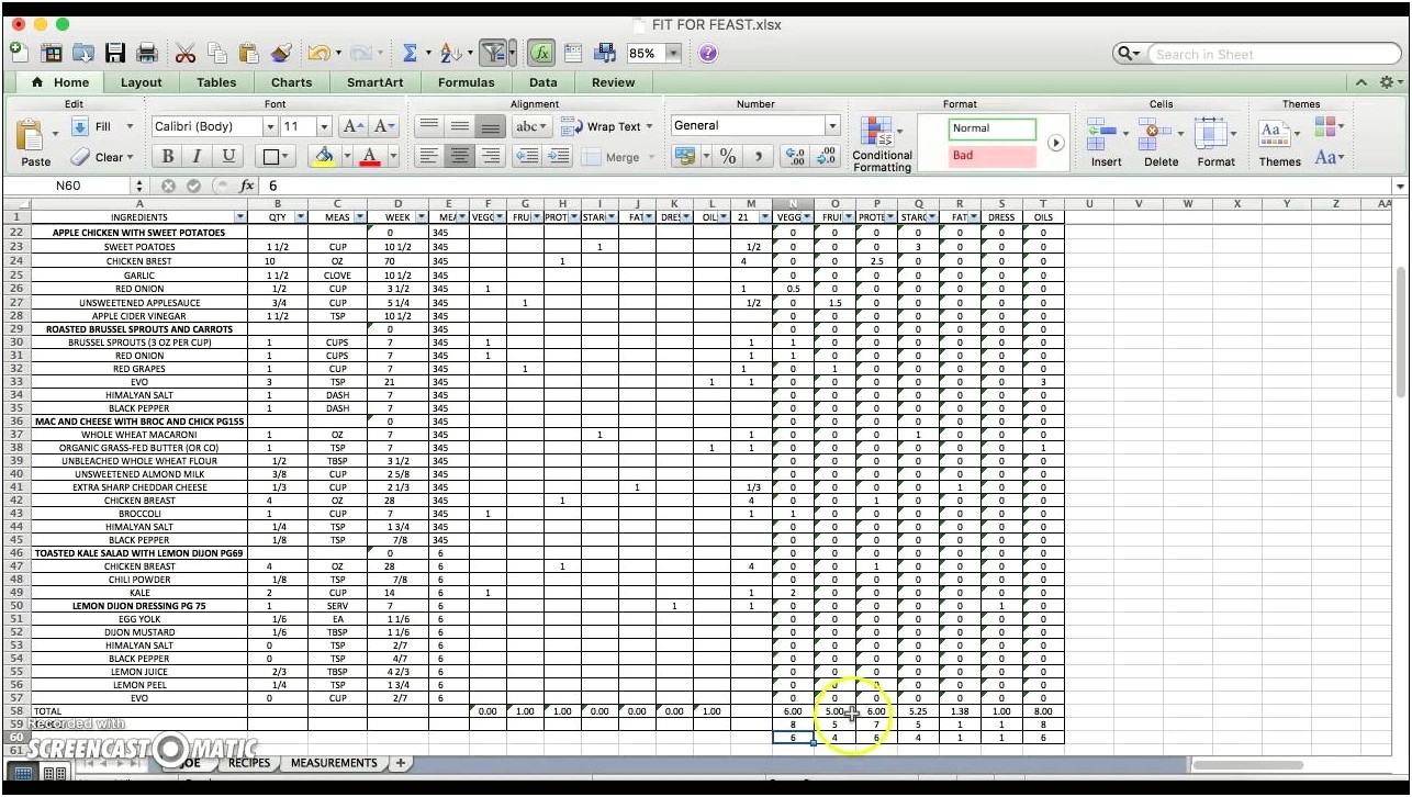 21 Day Fix Meal Plan Template Excel