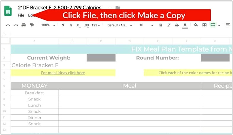 21 Day Fix Meal Plan Template Libreoffice