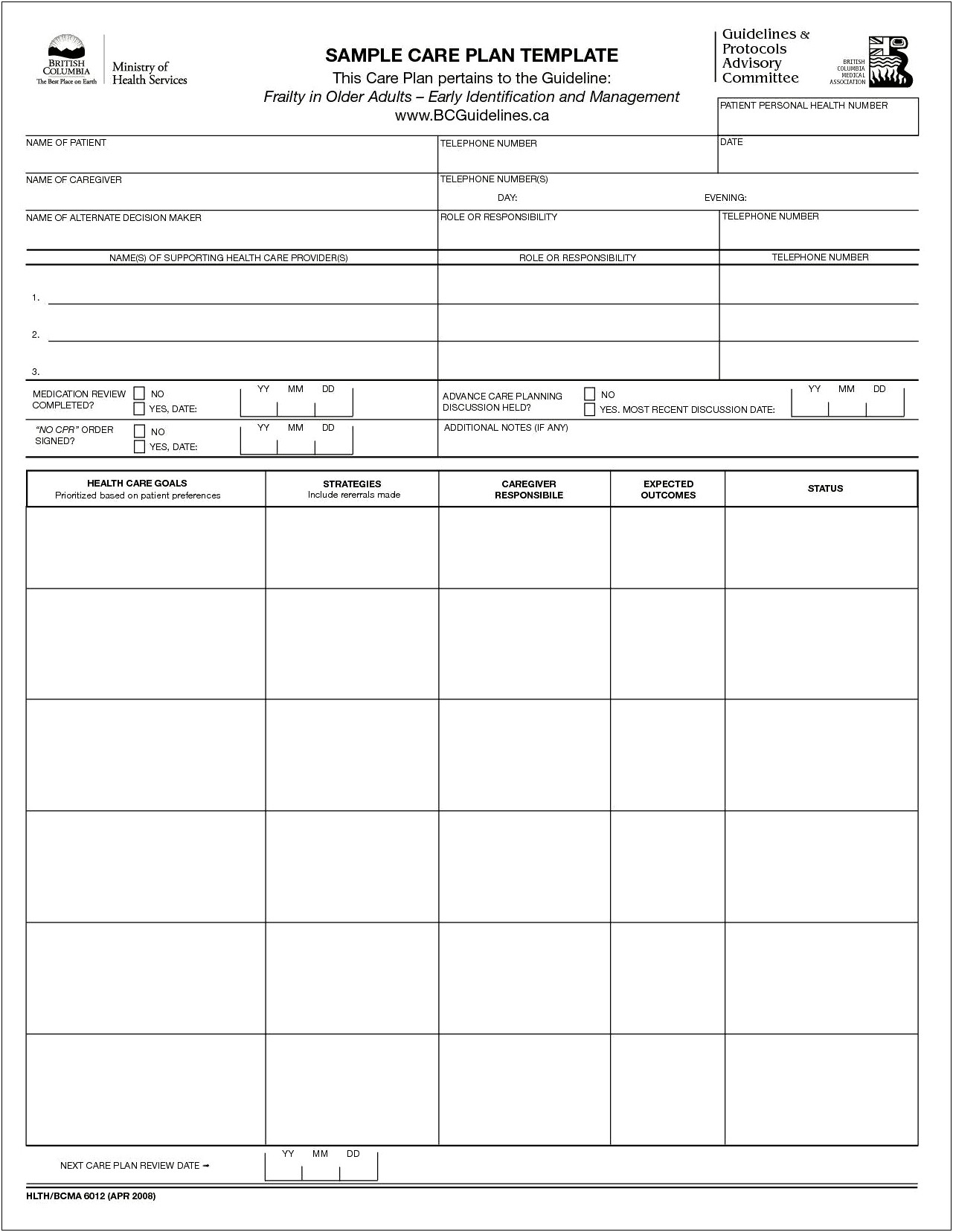 24 Care Plan With Directive Template