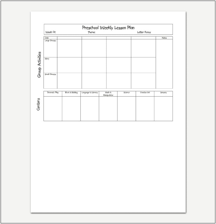 3 Day A Week Lesson Plan Template Preschool