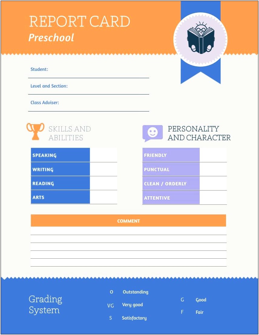 3 Year Old Report Card Template