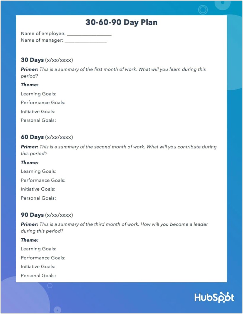 30 60 90 Day Plan Retail Manager Template