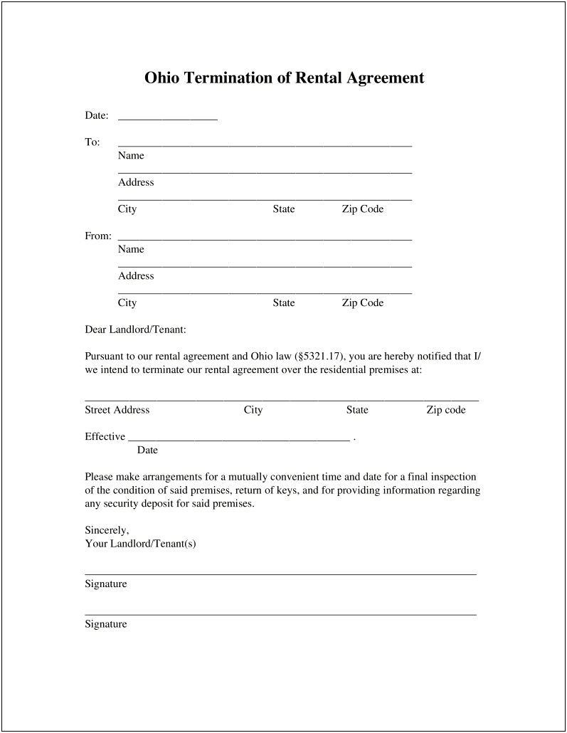 30 Day Lease Termination Letter Template