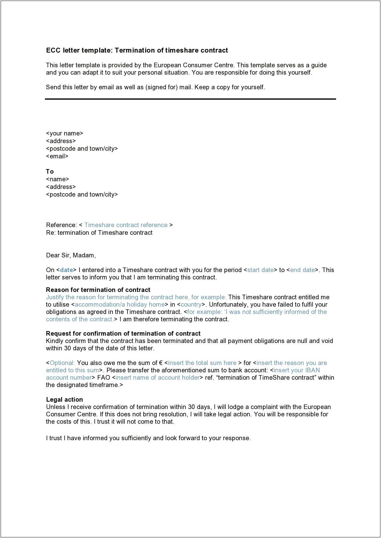 30 Day Notice Cancellation Letter Template
