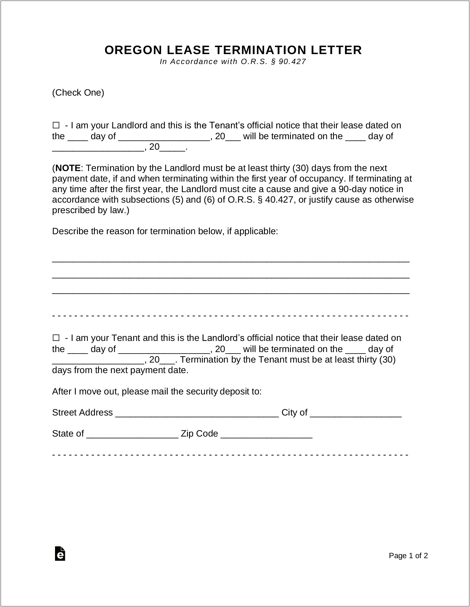 30 Day Notice To Landlord Letter Template
