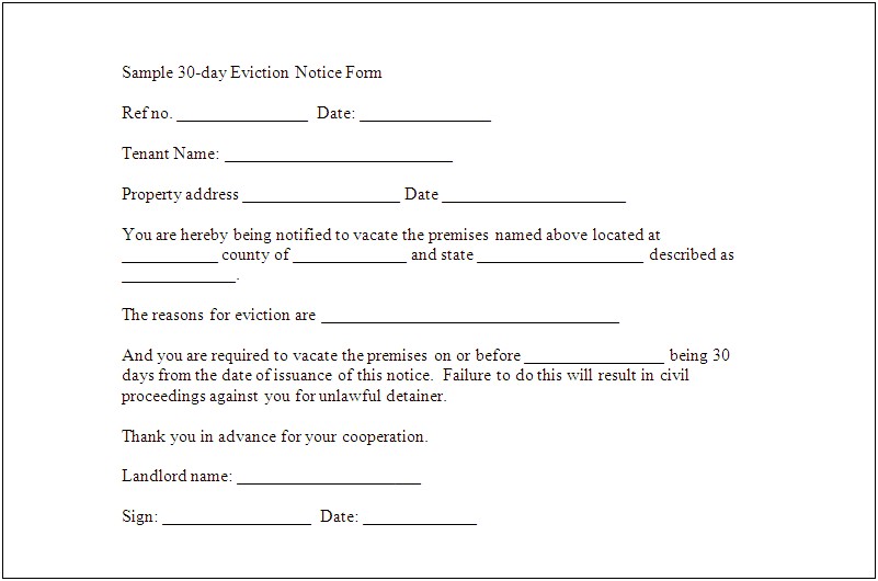 30 Days Eviction Letter Word Templates