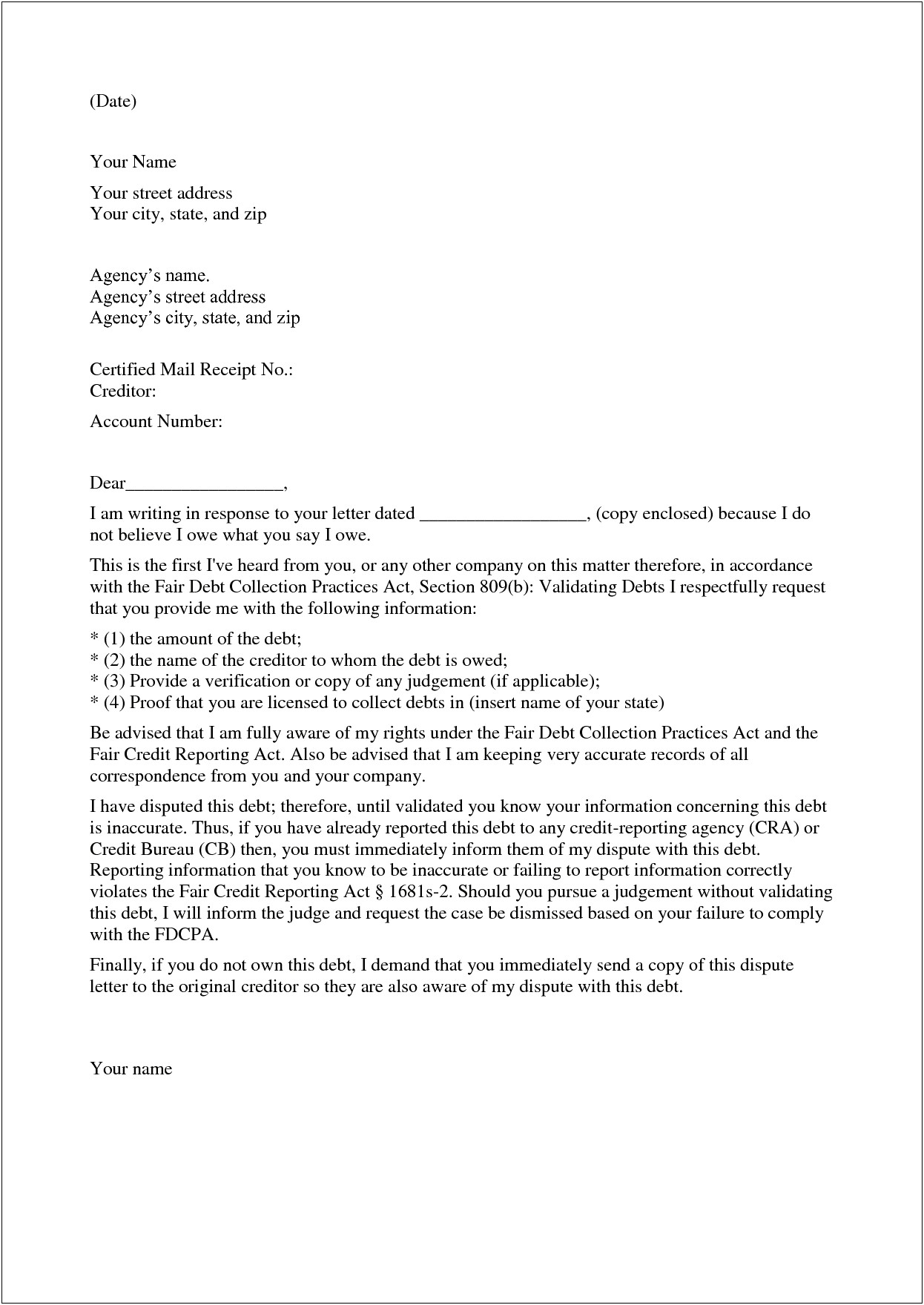 3rd Credit Dispute Suing Letter Template Pdf