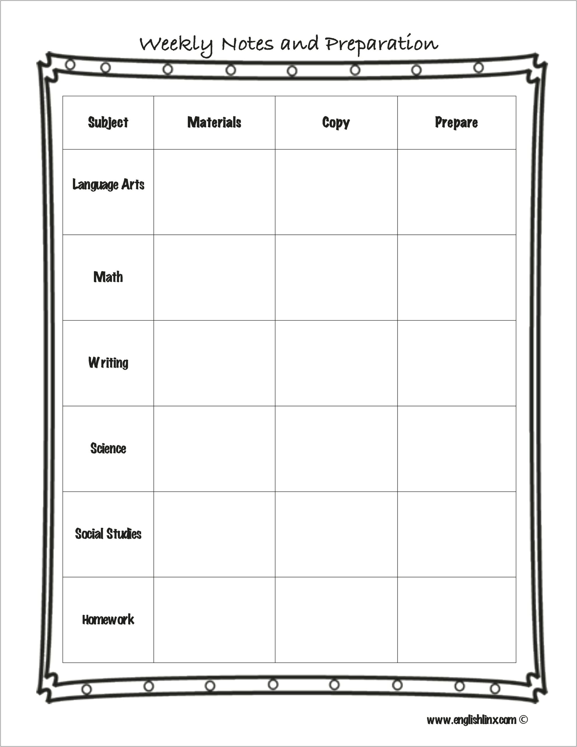 3rd Grade Blank Lesson Plan Templates