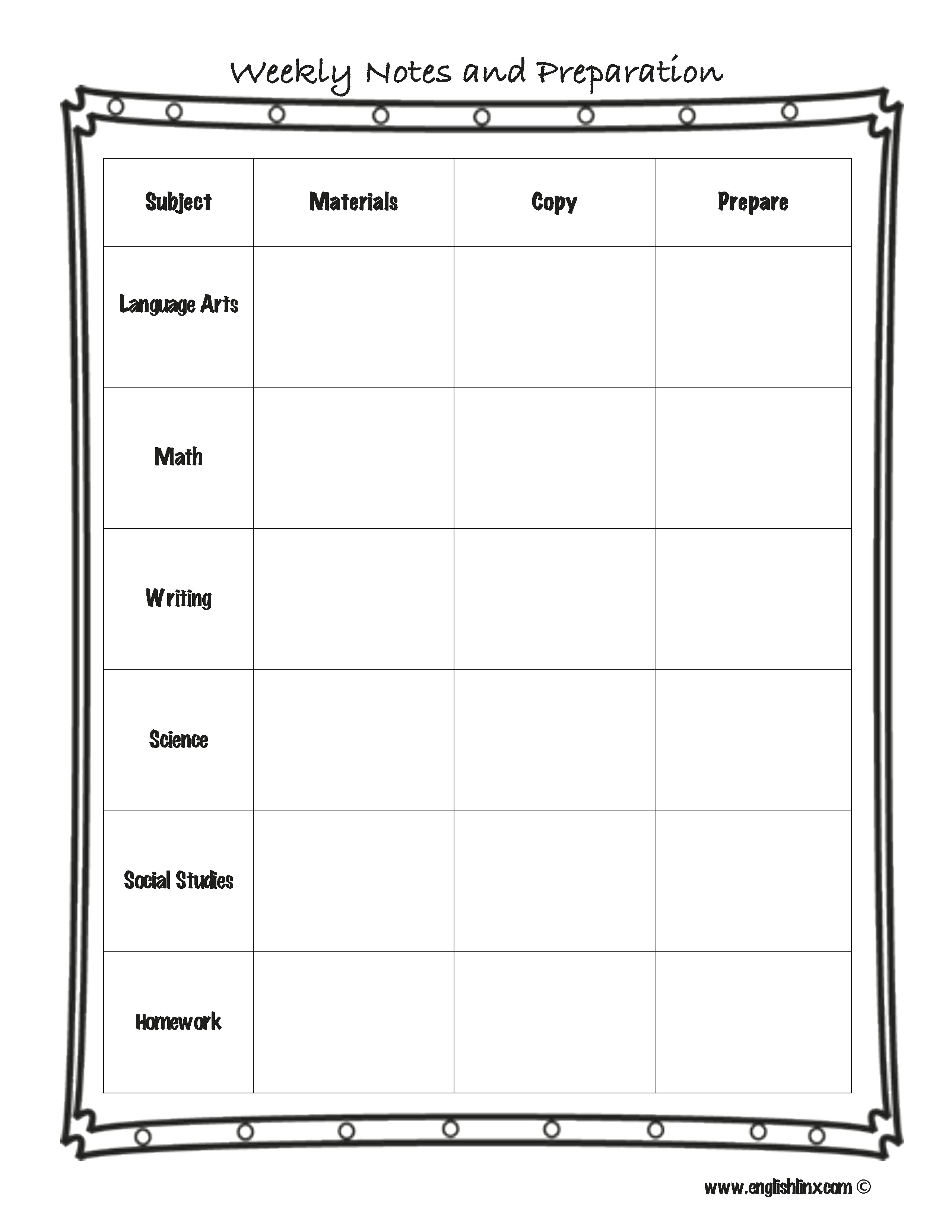 3rd Grade Blank Lesson Plan Templates