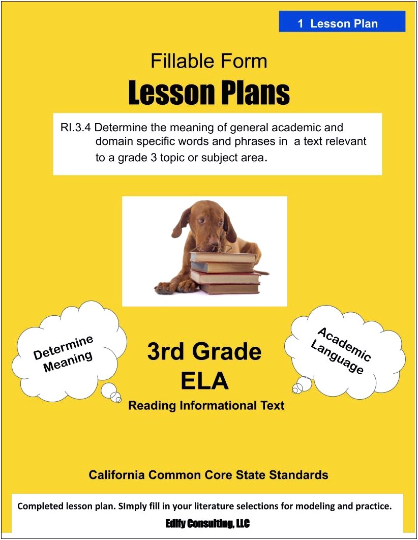 3rd Grade Common Core Lesson Plan Template