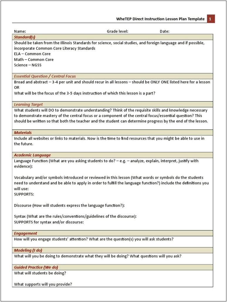 3rd Grade Lesson Plan Template For Illinois