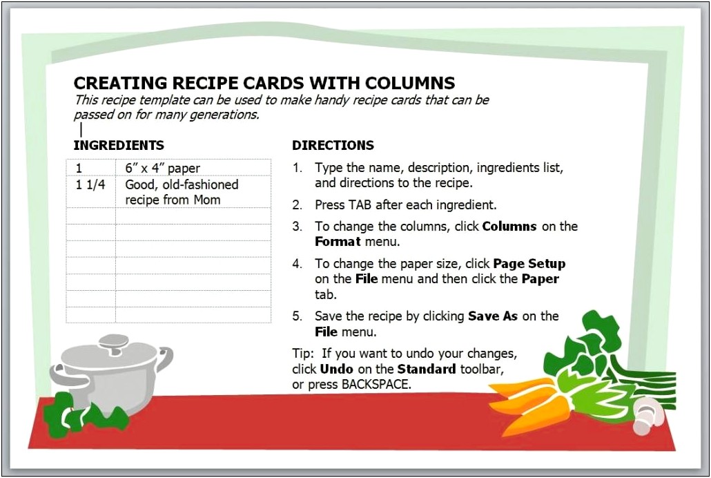 4 By 6 Recipe Card Template