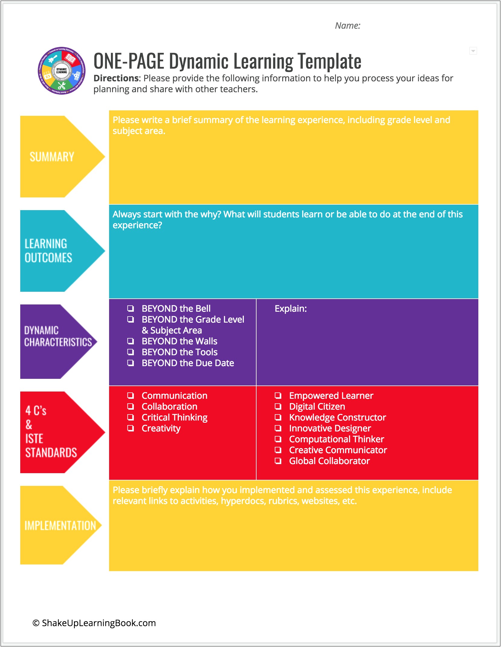 4 C's Lesson Plan Template