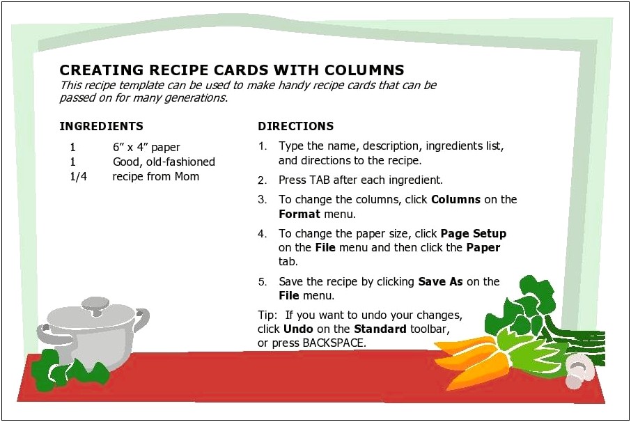 4 X 6 Recipe Cards Template