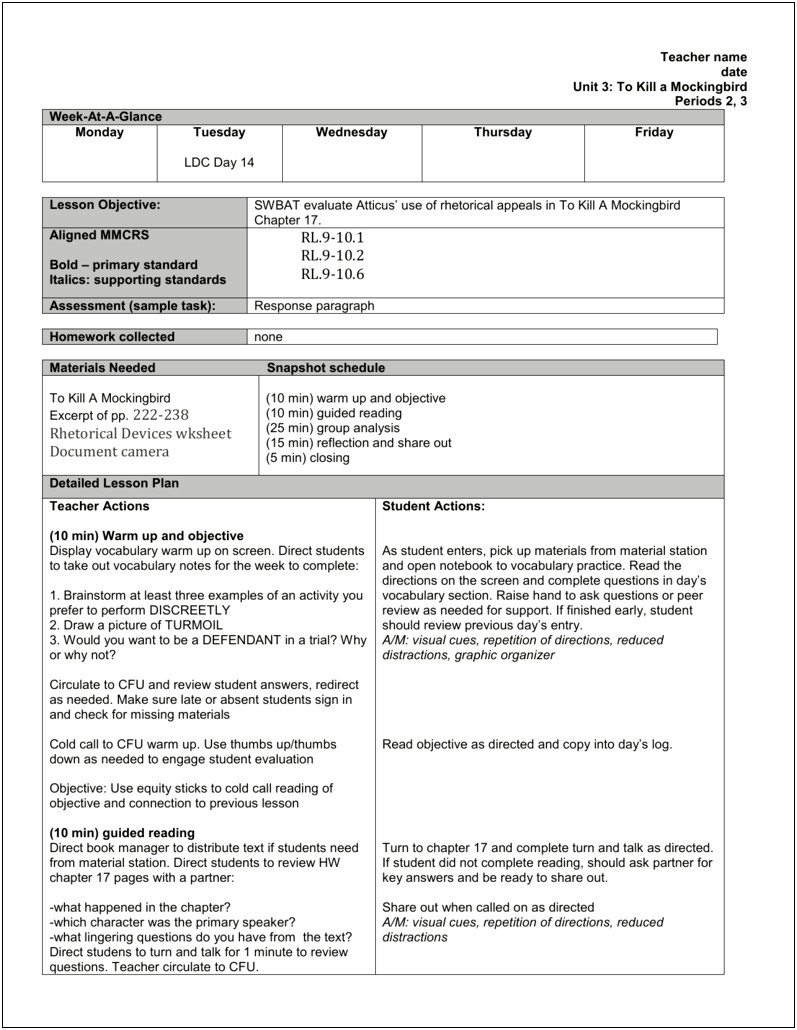 5 Day Guided Reading Lesson Plan Template