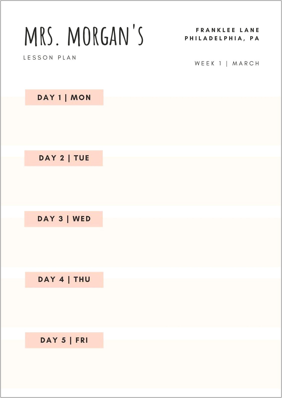 5 Day Week Lesson Plan Template