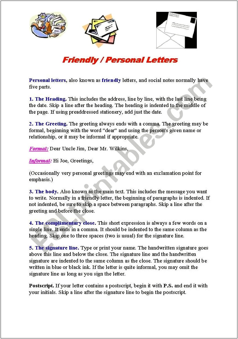 5 Parts Of A Friendly Letter Template