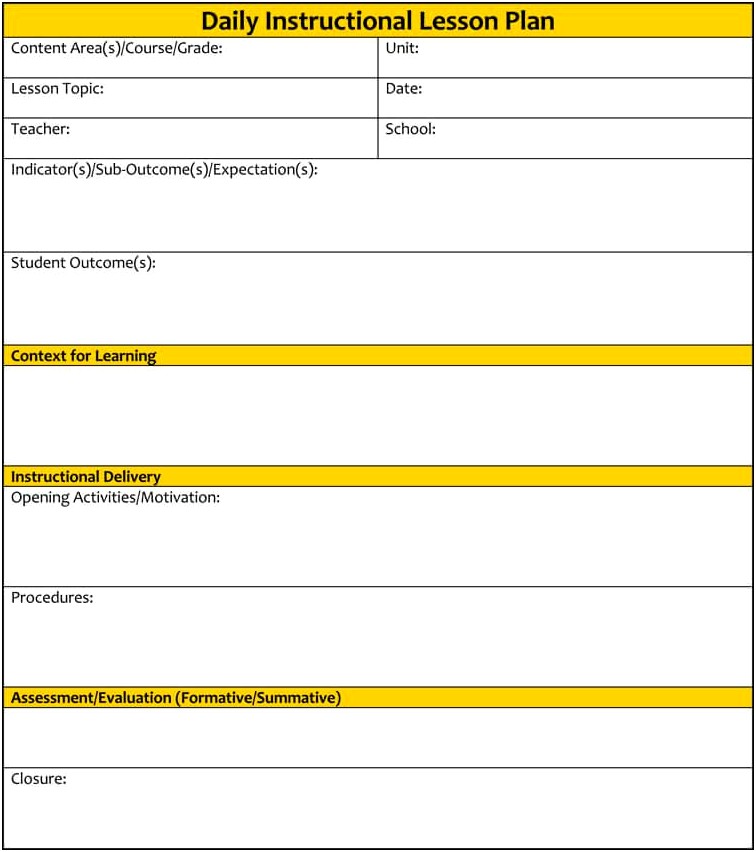 5 Subject Lesson Plan Template Pdf