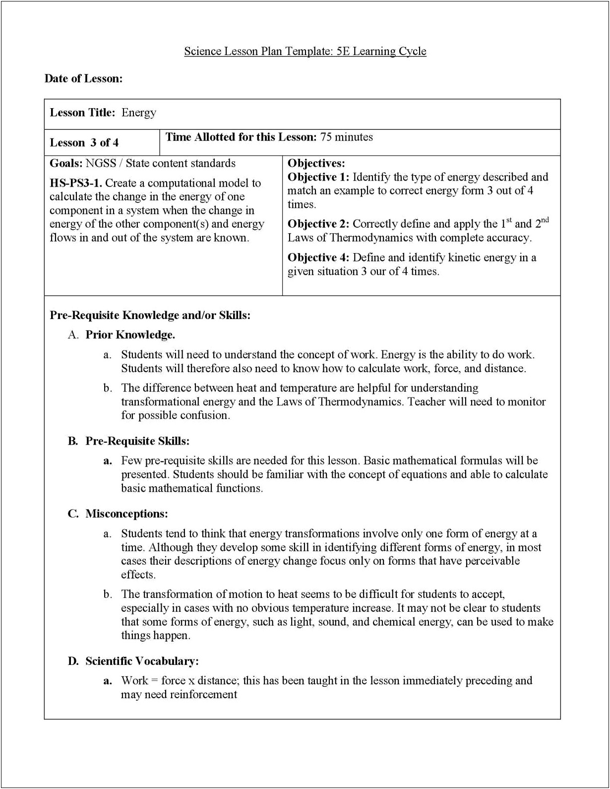 5e Learning Cycle Lesson Plan Template