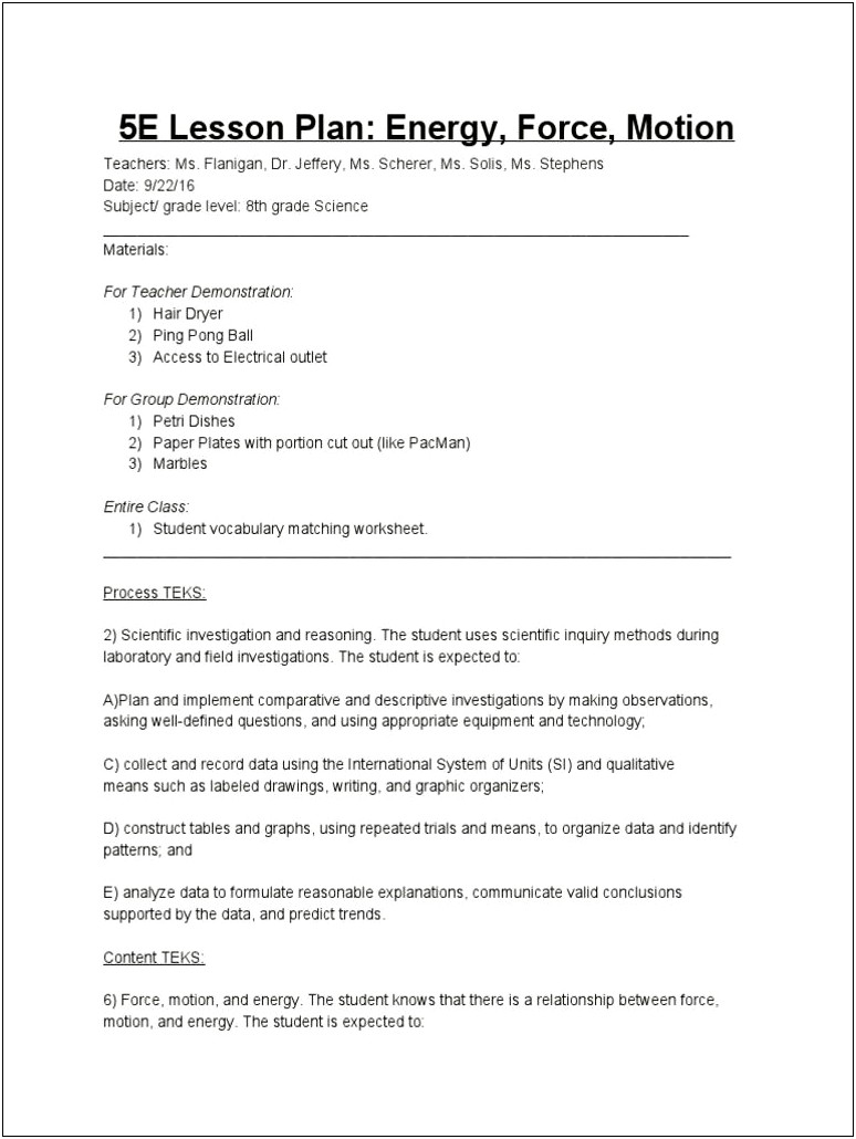 5e Lesson Plan Template For Science Pdf Doc