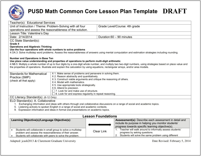 5th Grade Math Lesson Plan Template