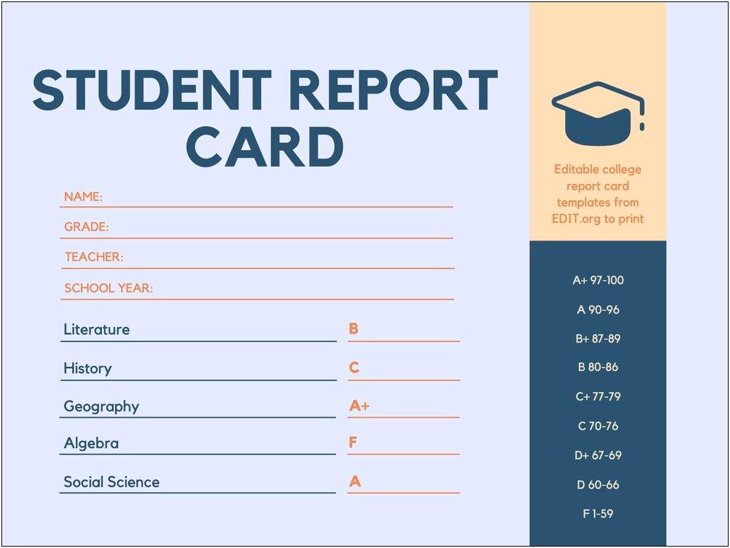 5th Grade Report Card Template 2019