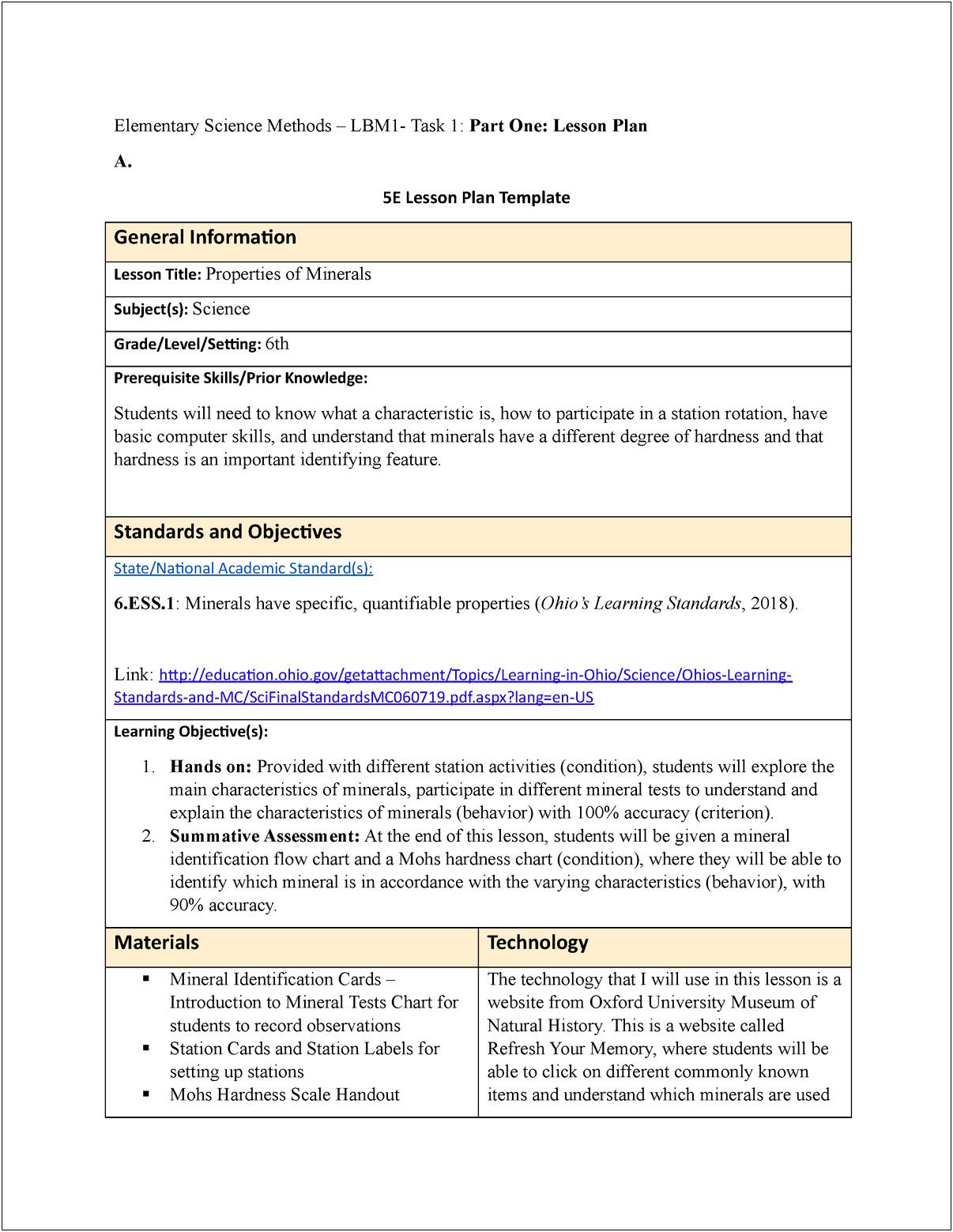 5th Grade Science Lesson Plan Template