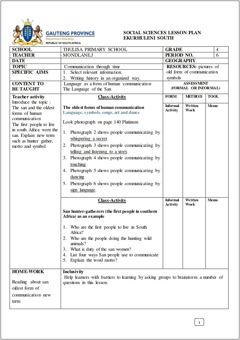 5th Grade Social Studies Lesson Plan Template