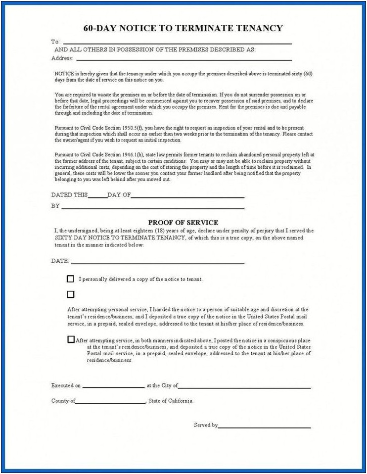 60 Day Notice Letter Sample Template