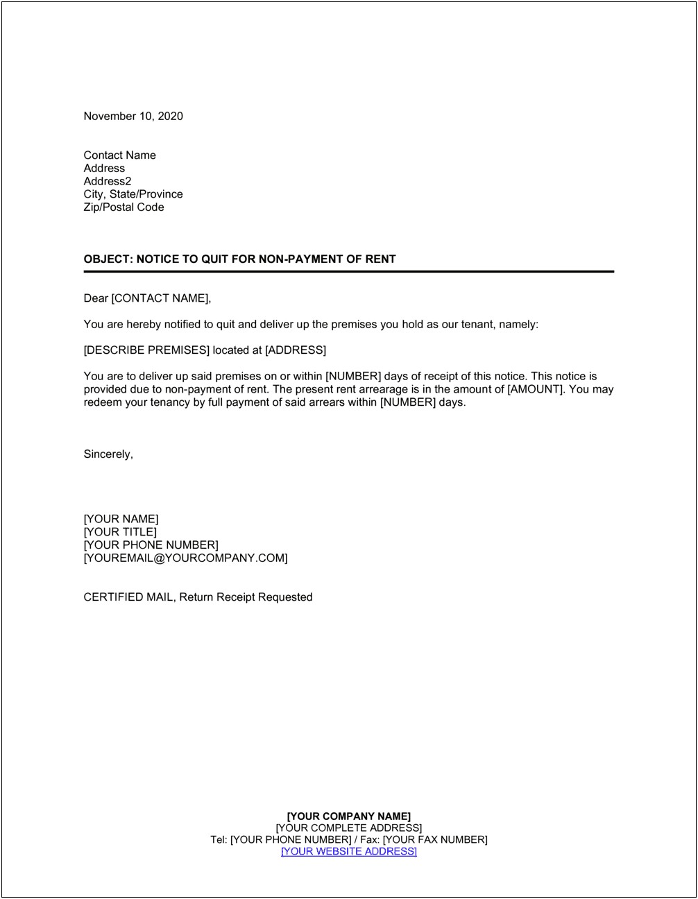 60 Day Notice To Vacate Letter Template