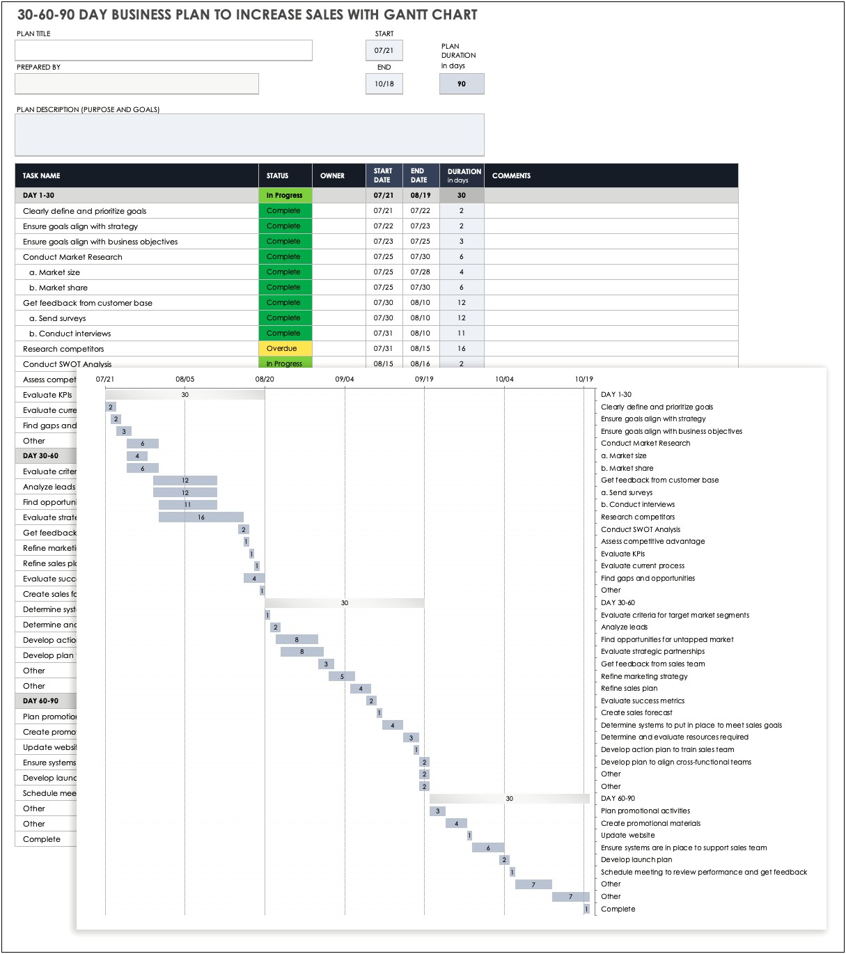 60 Day Project Plan Template Excel