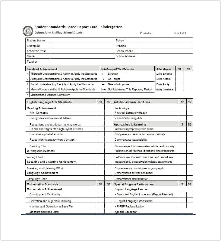 7 Th Grade School Report Card Template