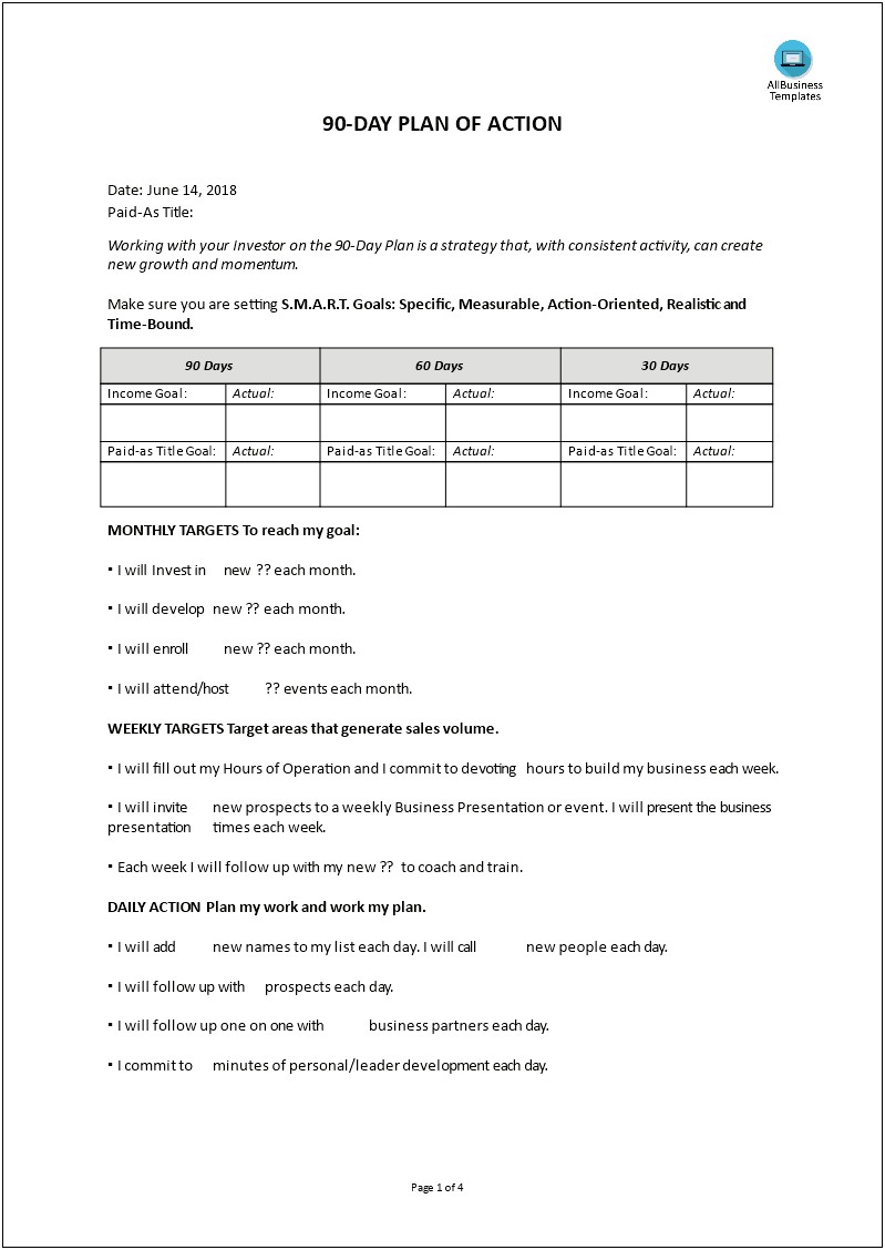 90 Day Personal Development Plan Template