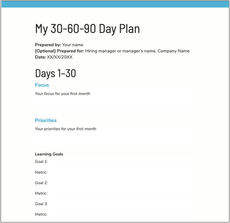 90 Day Sales Management Plan Template