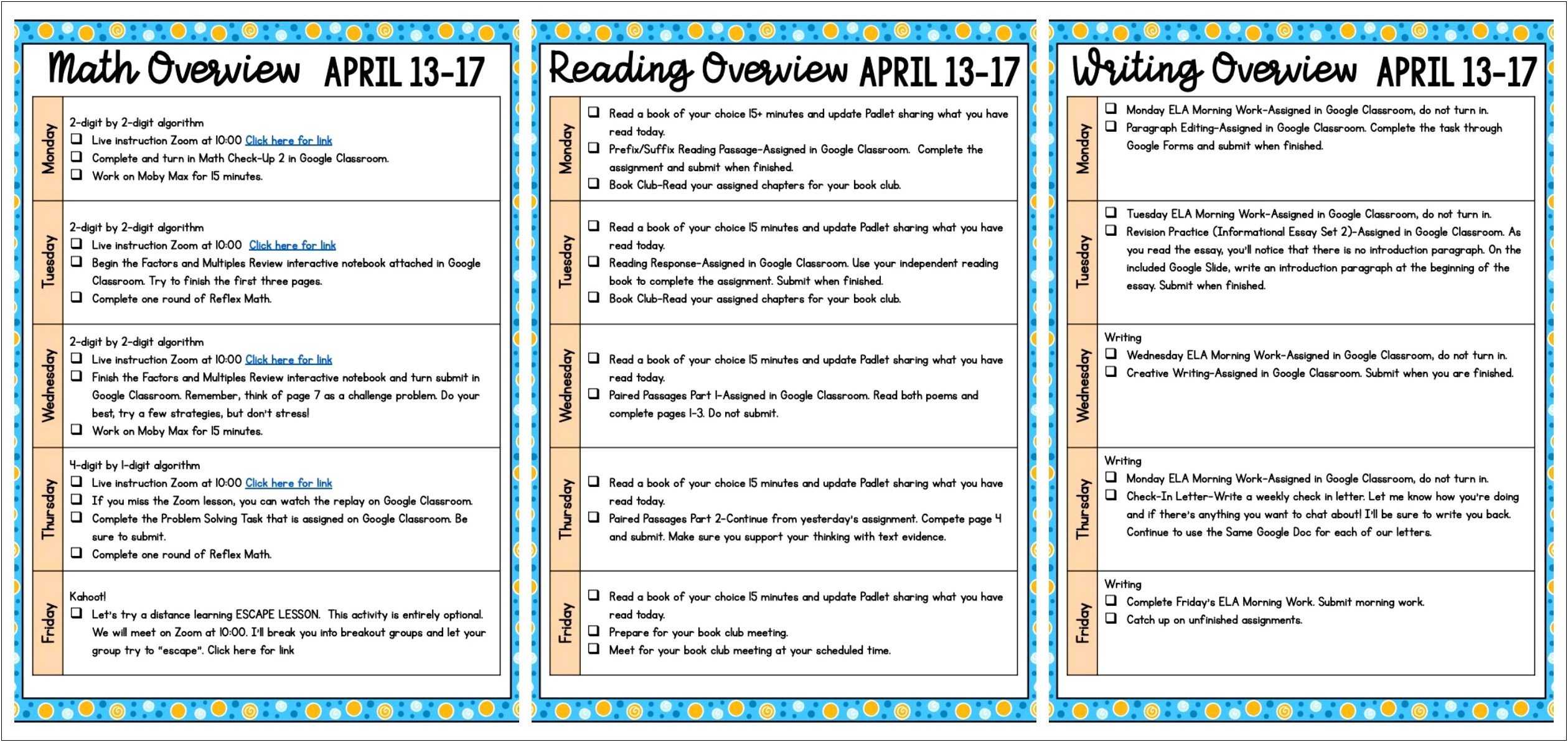 A Differentiated Lesson Planning Template Reading And Writing