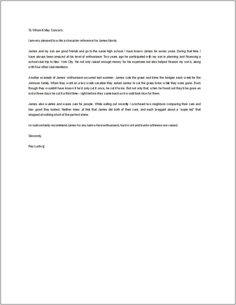 A Excellent Letter Of Recommendation Template